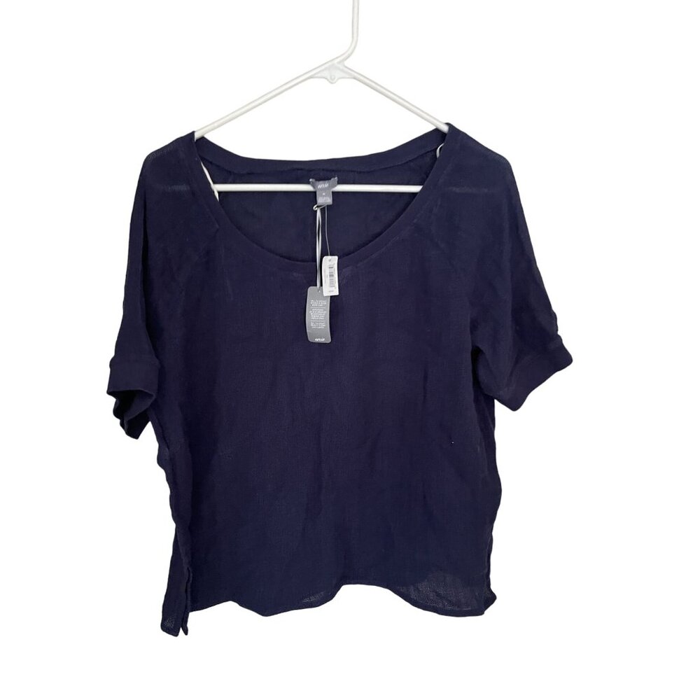Aerie Women's Top Navy Blue Waffle Knit Short Sleeve Cotton Tee Size M  New